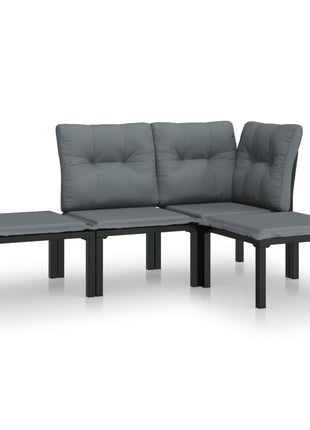 4-Delige Loungeset Poly Rattan Zwart En Grijs