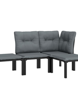 4-Delige Loungeset Poly Rattan Zwart En Grijs