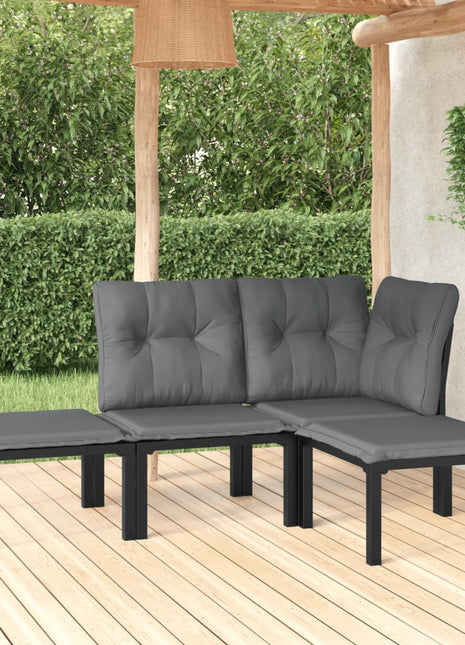 4-Delige Loungeset Poly Rattan Zwart En Grijs