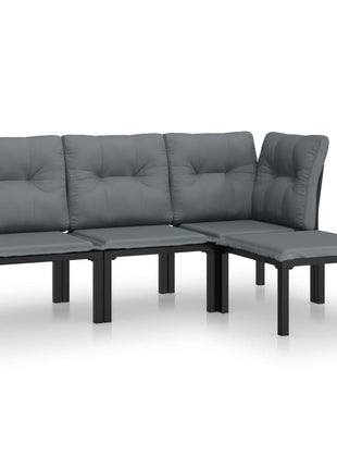 4-Delige Loungeset Poly Rattan Zwart En Grijs