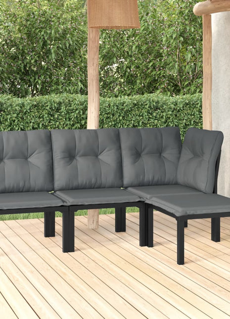 4-Delige Loungeset Poly Rattan Zwart En Grijs