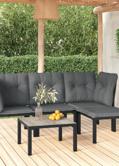 5-Delige Loungeset Poly Rattan Zwart En Grijs
