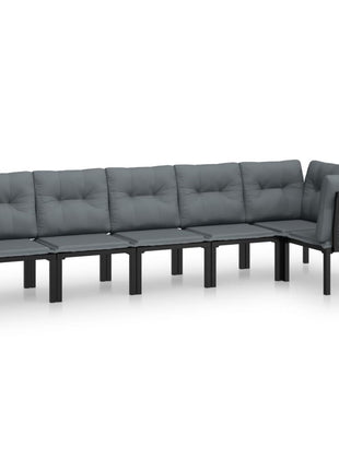 6-Delige Loungeset Poly Rattan Zwart En Grijs