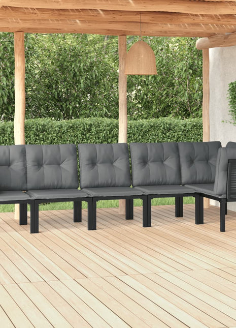 6-Delige Loungeset Poly Rattan Zwart En Grijs