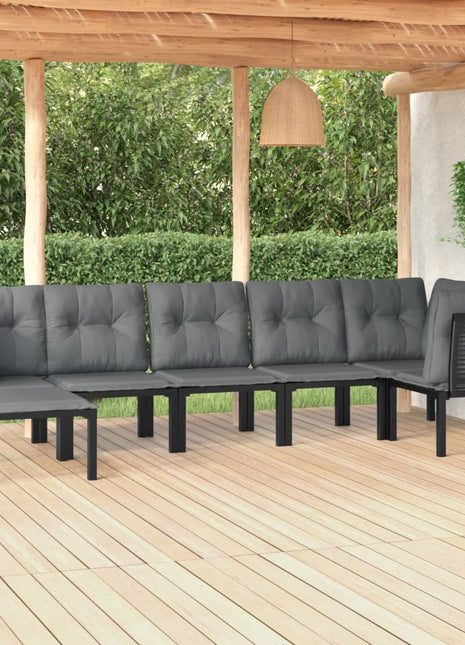7-Delige Loungeset Poly Rattan Zwart En Grijs