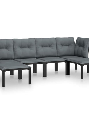 6-Delige Loungeset Poly Rattan Zwart En Grijs