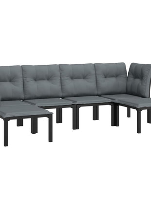 6-Delige Loungeset Poly Rattan Zwart En Grijs