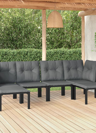 6-Delige Loungeset Poly Rattan Zwart En Grijs