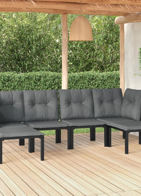 6-Delige Loungeset Poly Rattan Zwart En Grijs