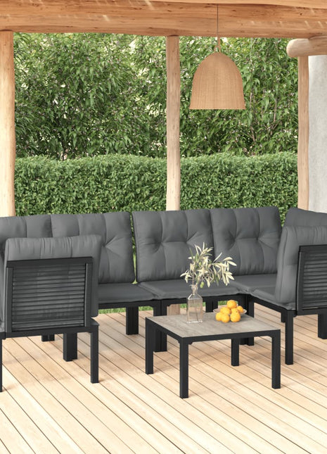 7-Delige Loungeset Poly Rattan Zwart En Grijs