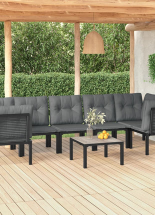 7-Delige Loungeset Poly Rattan Zwart En Grijs
