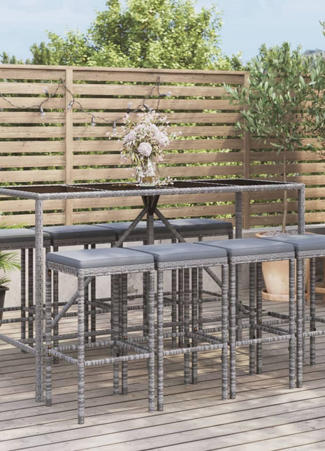 9-Delige Tuinbarset Met Kussens Poly Rattan