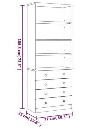 Boekenkast Met Lades Alta 77X35X186,5 Cm Massief Grenenhout
