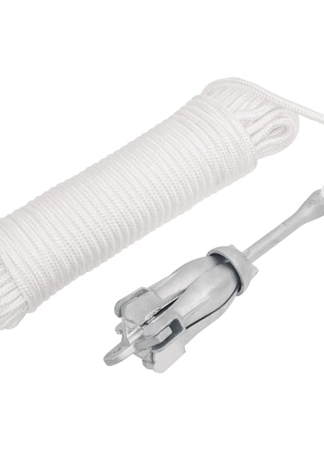 Anker met touw inklapbaar 1,5 kg smeedijzer zilverkleurig