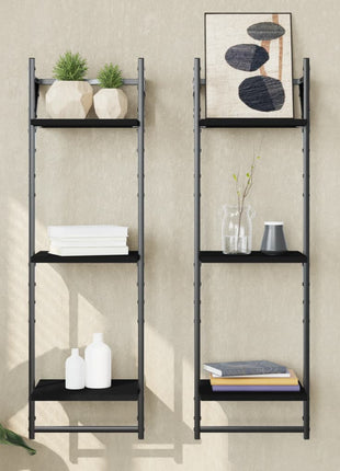 Wandschappen 2-Laags Met Stangen Zwart