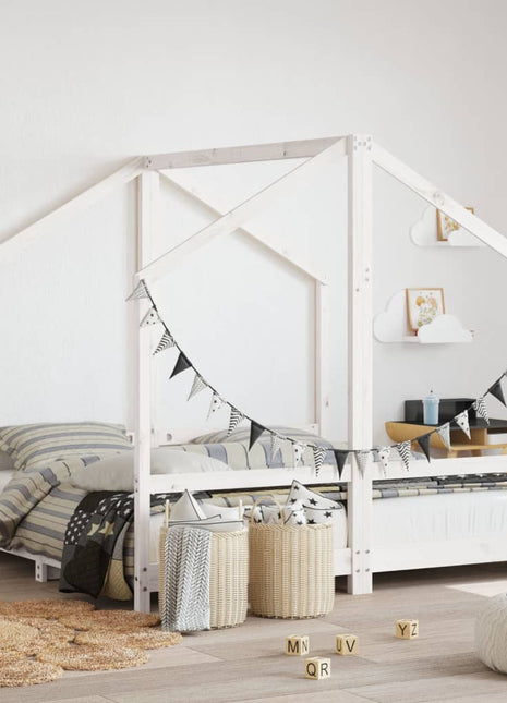 Kinderbedframe 2x(80x160) cm massief grenenhout wit