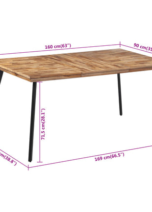 Eettafel 169x98,5x76 cm massief teakhout