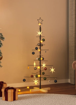 Kerstdecoratie Kerstboom Met Houten Basis Metaal Zwart Zwart