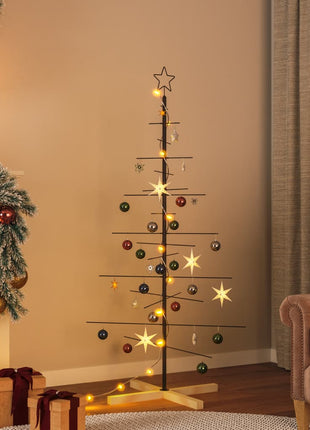 Kerstdecoratie Kerstboom Met Houten Basis Metaal Zwart Zwart