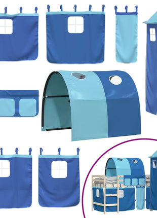 Gordijnen voor hoogslaper met tunnel en toren blauw