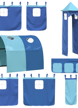 Gordijnen voor hoogslaper met tunnel en toren blauw