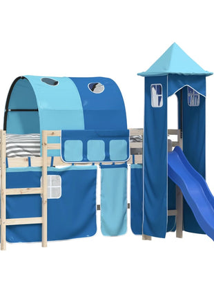 Gordijnen voor hoogslaper met tunnel en toren blauw