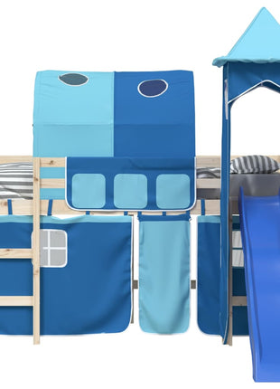 Gordijnen voor hoogslaper met tunnel en toren blauw