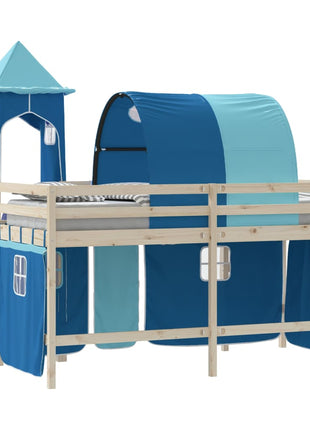 Gordijnen voor hoogslaper met tunnel en toren blauw