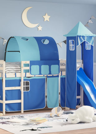 Gordijnen voor hoogslaper met tunnel en toren blauw