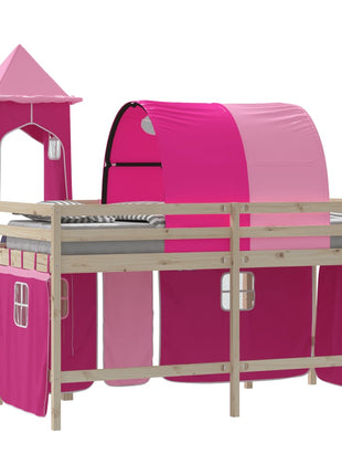 Gordijnen voor hoogslaper met tunnel en toren roze