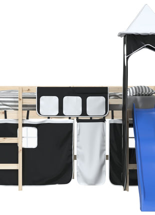 Gordijnen voor hoogslaper met toren polyester wit en zwart