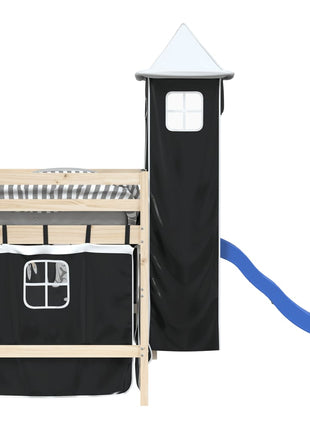 Gordijnen voor hoogslaper met toren polyester wit en zwart