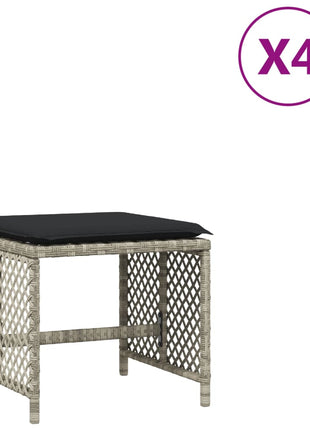 Tuinkrukken 4 st met kussens 41x41x36 cm poly rattan lichtgrijs
