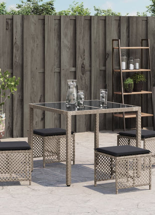 Tuinkrukken 4 st met kussens 41x41x36 cm poly rattan lichtgrijs