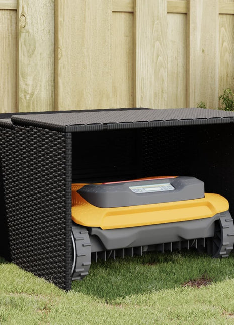 Garage voor robotmaaier 86x90x52/57 cm poly rattan zwart