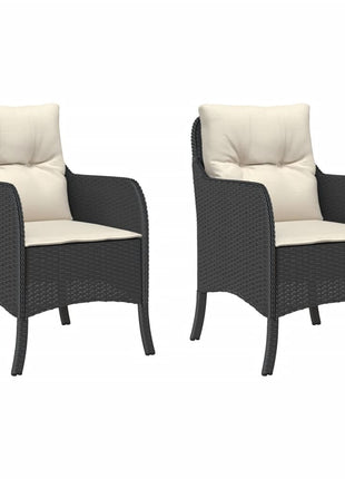Tuinstoelen 2 st met kussens poly rattan zwart