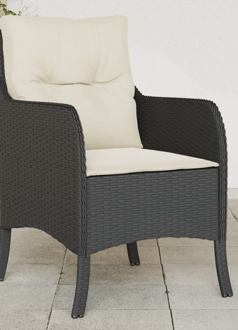 Tuinstoelen 2 st met kussens poly rattan zwart