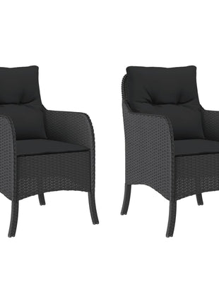 Tuinstoelen 2 st met kussens poly rattan zwart