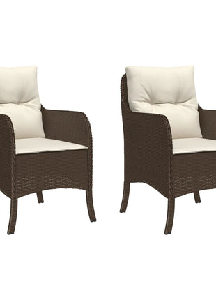 Tuinstoelen 2 st met kussens poly rattan bruin