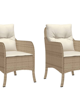 Tuinstoelen 2 st met kussens poly rattan beige