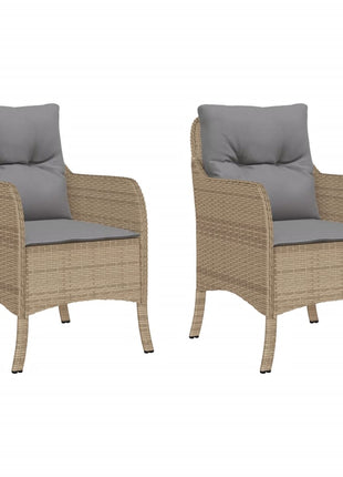 Tuinstoelen 2 st met kussens poly rattan gemengd beige