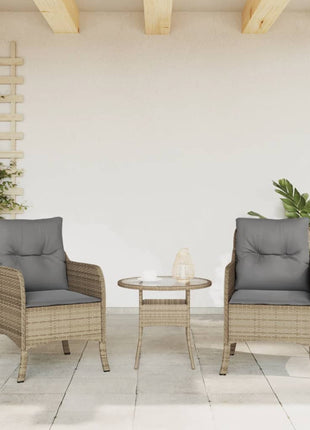 Tuinstoelen 2 st met kussens poly rattan gemengd beige