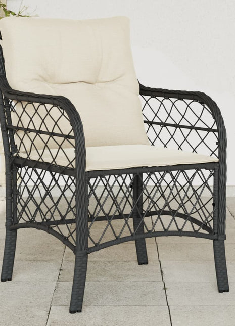 Tuinstoelen 2 st met kussens poly rattan zwart