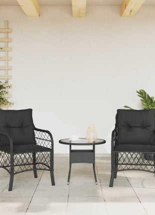 Tuinstoelen 2 st met kussens poly rattan zwart