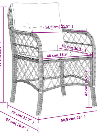Tuinstoelen 2 st met kussens poly rattan zwart