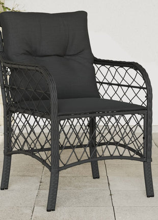 Tuinstoelen 2 st met kussens poly rattan zwart