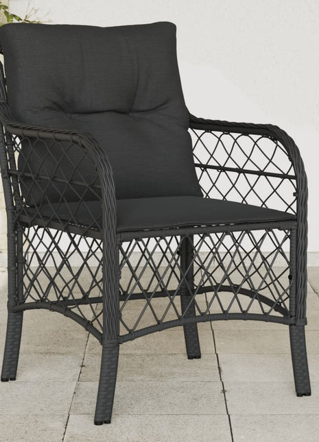 Tuinstoelen 2 st met kussens poly rattan zwart
