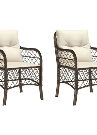 Tuinstoelen 2 st met kussens poly rattan bruin