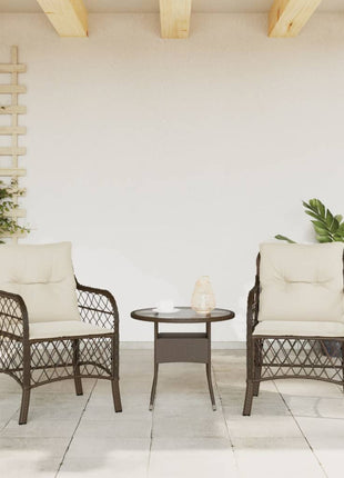 Tuinstoelen 2 st met kussens poly rattan bruin