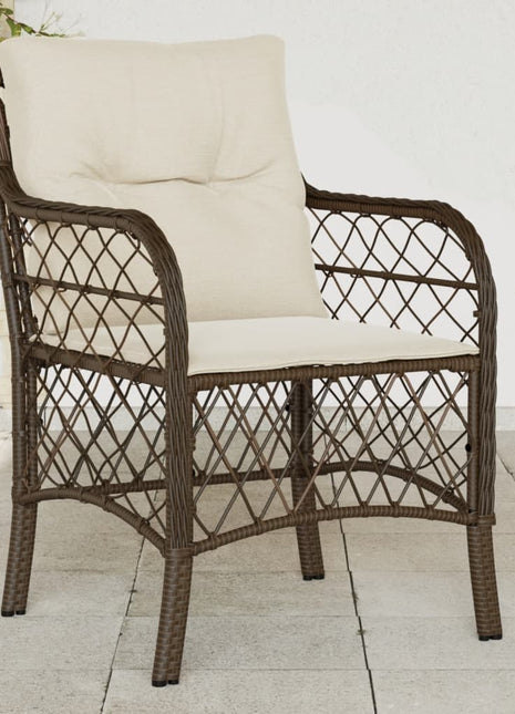 Tuinstoelen 2 st met kussens poly rattan bruin